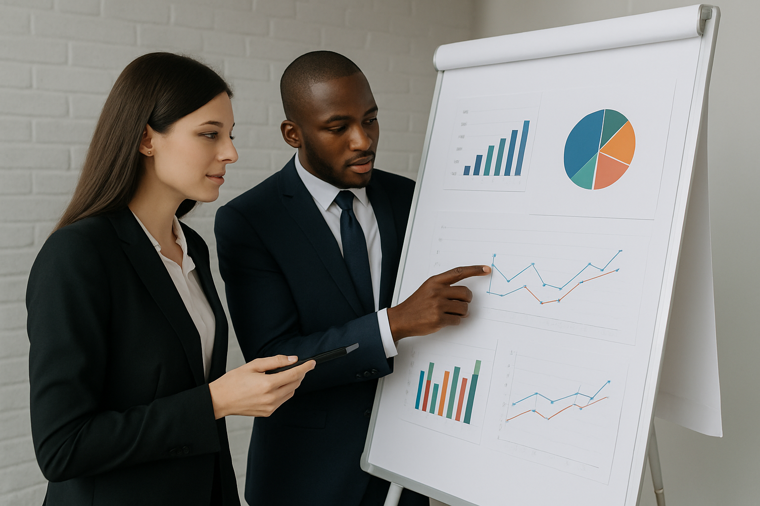 Two persons looking at a dahboard